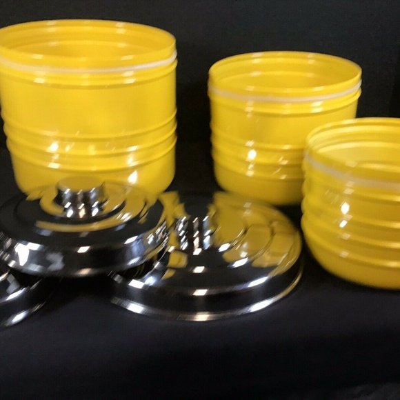 Vintage Pier 1 Imports Metal Canister Set Yellow with Silver Lids India Lot of 3 - Picture 2 of 6